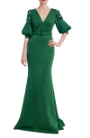 Badgley Mischka Collection Embellished Short Sleeve Mermaid Gown In Emerald