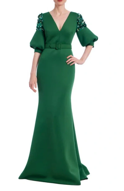BADGLEY MISCHKA BADGLEY MISCHKA COLLECTION EMBELLISHED SHORT SLEEVE MERMAID GOWN