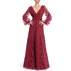Badgley Mischka Collection Embroidered Long Sleeve Gown In Red