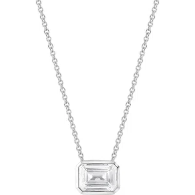 Badgley Mischka Collection Emerald Cut Lab Created Diamond Necklace In White