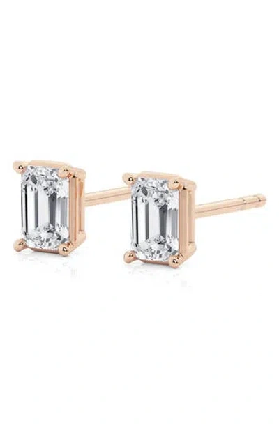 Badgley Mischka Collection Emerald Cut Lab Created Diamond Stud Earrings In 0.5 Ctw Rose Gold
