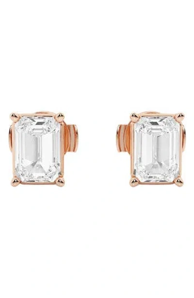 Badgley Mischka Collection Emerald Cut Lab Created Diamond Stud Earrings In 2 Ctw Rose Gold