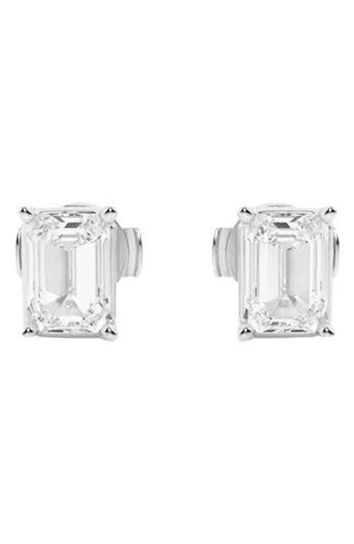 Badgley Mischka Collection Emerald Cut Lab Created Diamond Stud Earrings In White