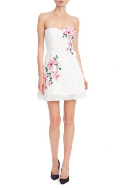 Badgley Mischka Lace Floral Mini Dress In Multi In White