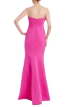 Badgley Mischka Strapless Floral Applique Scuba Gown In Fuchsia