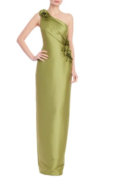 Badgley Mischka Collection Floral Embellished Column Gown In Green