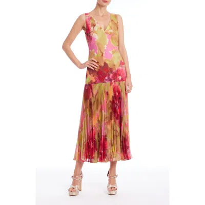 Badgley Mischka Collection Floral Pleated Cocktail Dress In Red
