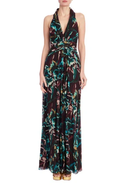 Badgley Mischka Collection Floral Plunge Neck Georgette Gown In Multi