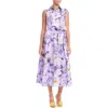 Badgley Mischka Sleeveless Printed Floral Lace Midi Dress In Lilac Multi