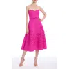 Badgley Mischka Strapless Laser-cut Floral Scuba Midi Dress In Fuchsia