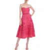 Badgley Mischka Strapless Laser-cut Floral Scuba Midi Dress In Rose