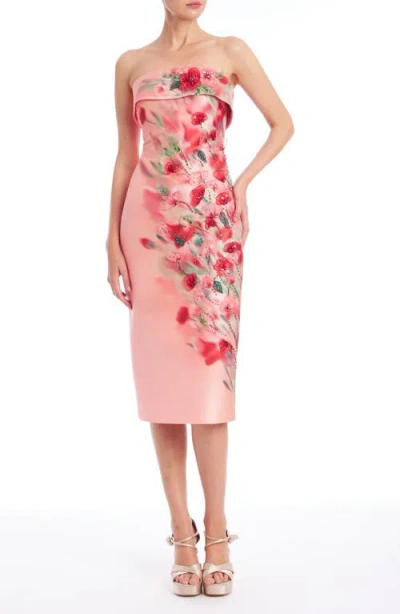 Badgley Mischka Collection Flower Embellished Strapless Cocktail Dress In Pink