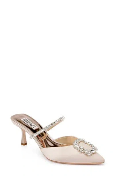 Badgley Mischka Flutter Buckle Embellished Pointed Mules In Nude