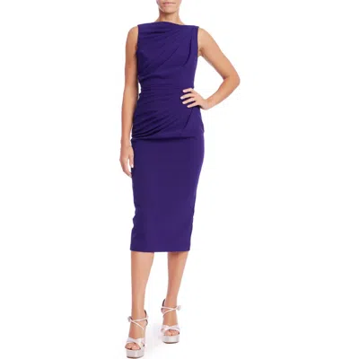 Badgley Mischka Collection Gathered Sleeveless Sheath In Deep Purple