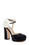 Badgley Mischka Collection Janessa Ankle Strap Platform Pump In Black Satin