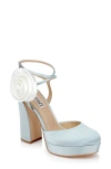 Badgley Mischka Collection Janessa Ankle Strap Platform Pump In Mist Blue Satin