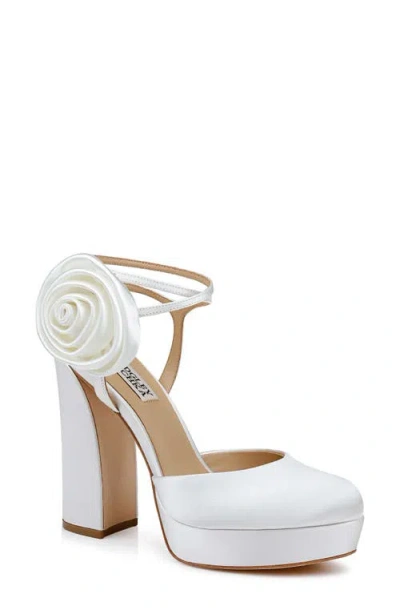 Badgley Mischka Collection Janessa Ankle Strap Platform Pump In White Satin