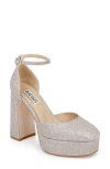 Badgley Mischka Collection Jayda Ankle Strap Platform Pump In Champagne Glitter