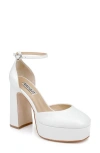 Badgley Mischka Felixa Ankle Strap Platform Heels In White Leather