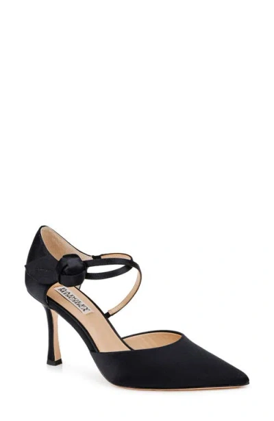 Badgley Mischka Collection Jayden Ankle Strap Pointed Toe Pump In Black Satin