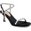 Badgley Mischka Jolie Pearly Silk Kitten-heel Sandals In Black Satin