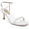 Badgley Mischka Jolie Pearly Silk Kitten-heel Sandals In White Satin