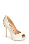 Badgley Mischka Collection Kiara Crystal Back Open Toe Pump In Ivory Satn
