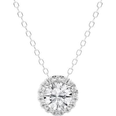 Badgley Mischka Collection Lab Created Diamond Halo Necklace In 1.2 Ctw White Gold