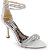 Badgley Mischka Logan Metallic Crystal Ankle-cuff Sandals In Soft White
