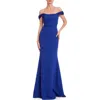 Badgley Mischka Collection Off The Shoulder Trumpet Gown In Blueberry