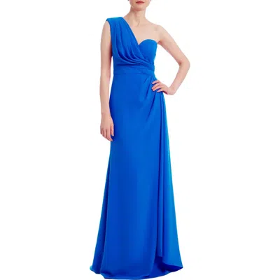 Badgley Mischka Collection One-shoulder A-line Evening Gown In Cobalt