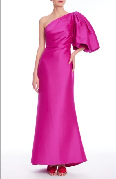Badgley Mischka Collection One-shoulder Mikado Gown In Hot Fuchsia