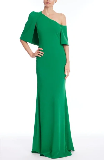 Badgley Mischka Collection One-shoulder Stretch Crepe Trumpet Gown In Green