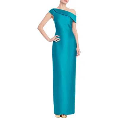 Badgley Mischka Collection One-shoulder Satin Column Gown In Animal Print