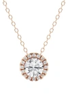 Badgley Mischka Collection Round Lab Created Diamond Halo Pendant Necklace In Rose Gold