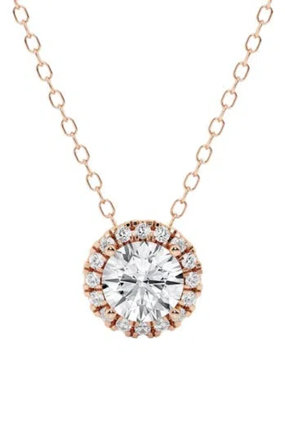 Badgley Mischka Collection Round Lab Created Diamond Halo Pendant Necklace In Rose Gold