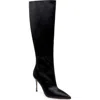 Badgley Mischka Collection Runway Pointed Toe Over The Knee Boot In Black Satin