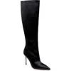 Badgley Mischka Collection Runway Pointed Toe Over The Knee Boot In Black Satin