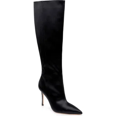 Badgley Mischka Collection Runway Pointed Toe Over The Knee Boot In Black Satin