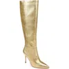 Badgley Mischka Collection Runway Pointed Toe Over The Knee Boot In Gold Leather