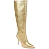 Badgley Mischka Collection Runway Pointed Toe Over The Knee Boot In Gold Leather