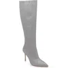 Badgley Mischka Runway Silk Stiletto Knee Boots In Silver Antique