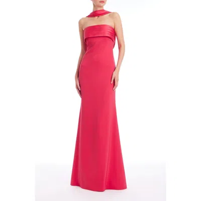 Badgley Mischka Collection Scarf Detail Strapless Gown In Pink