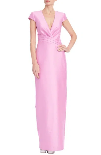 Badgley Mischka Collection Short Sleeve Column Gown In Purple