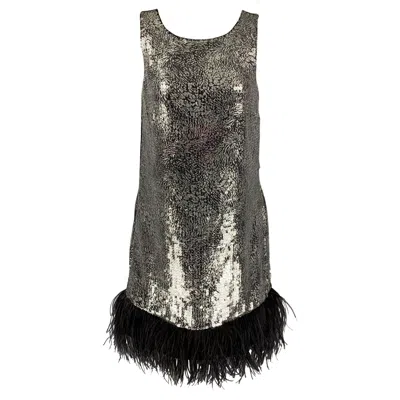 Pre-owned Badgley Mischka Collection Size S Black Polyester Sequined Ostrich Feather Dress