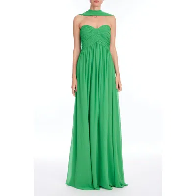 Badgley Mischka Collection Strapless Cap Detail Gown In Green