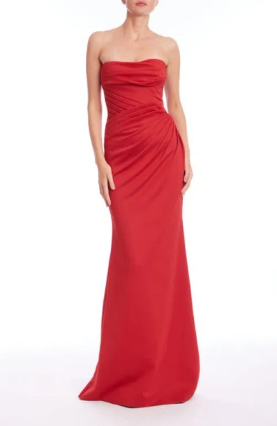 Badgley Mischka Collection Strapless Pleat Detail Sheath Gown In Deep Red
