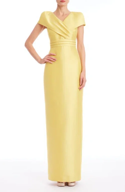 Badgley Mischka Collection Taffeta Column Gown In Yellow