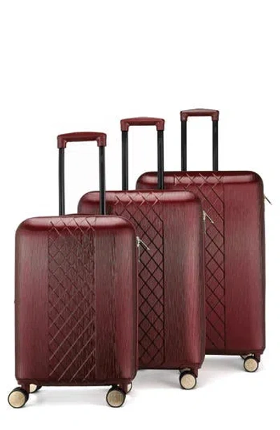 Badgley Mischka Collection Three-piece Diamond Hardside Spinner Luggage Set In Burgundy