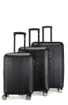 Badgley Mischka Collection Three-piece Diamond Hardside Spinner Luggage Set In Black
